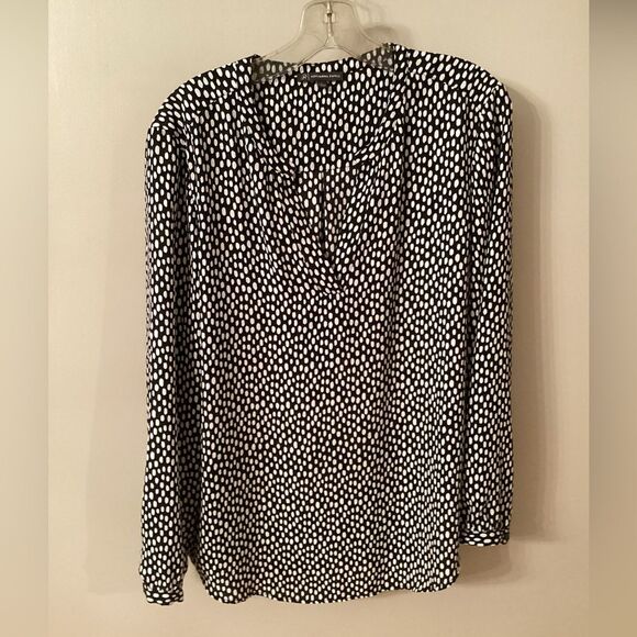 ADRIANNA PAPELL SIZE LARGE BLACK & WHITE POPOVER LONG SLEEVE BLOUSE - Picture 2 of 7